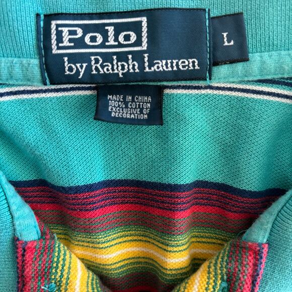 Polo Ralph Lauren Striped Y2K Shirt Men Large Multicolor Embroidered Orange Pony - Picture 5 of 5